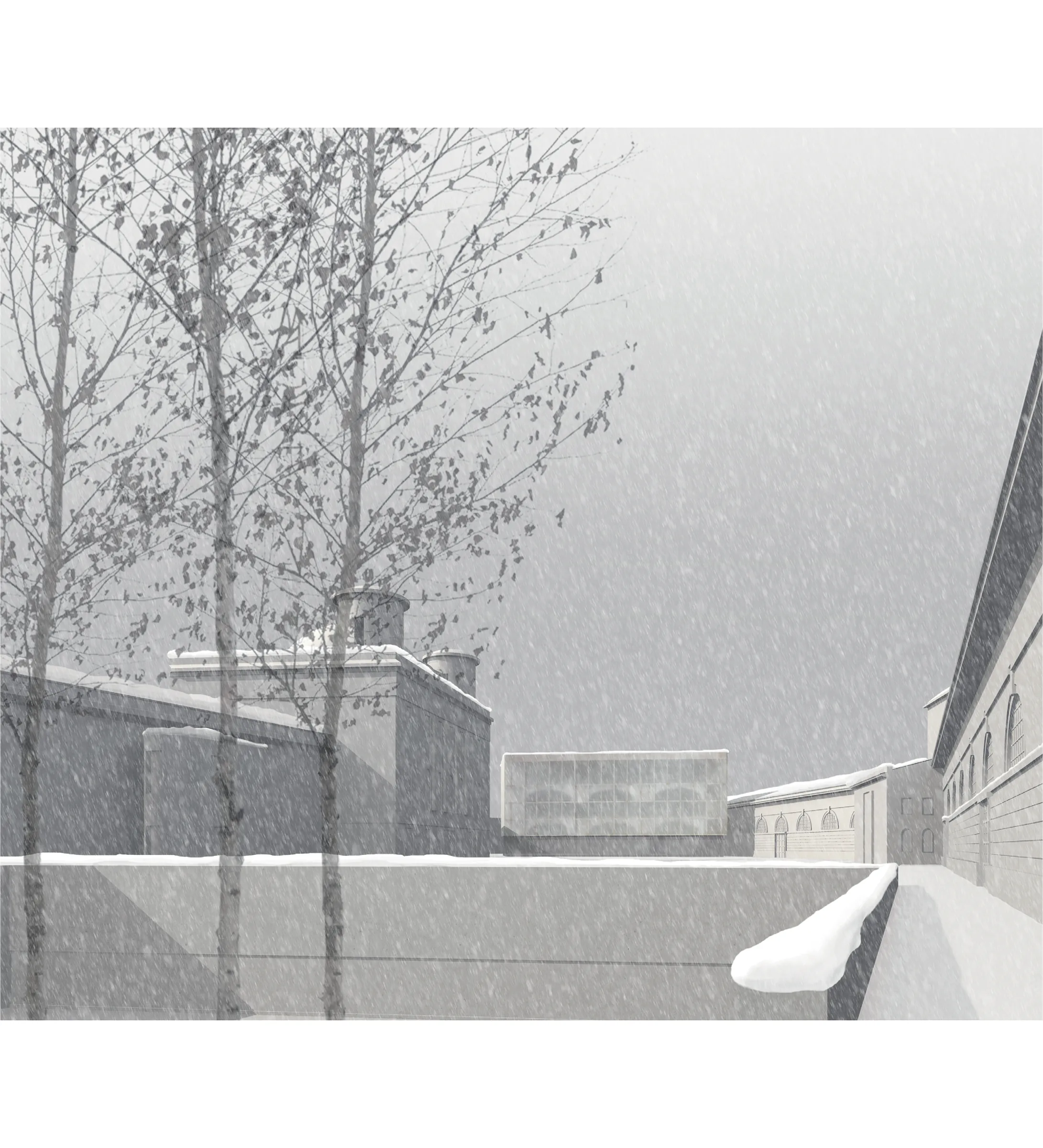 Atmosphärische Visualisierung des Marstall-Komplexes in St. Petersburg im Winter